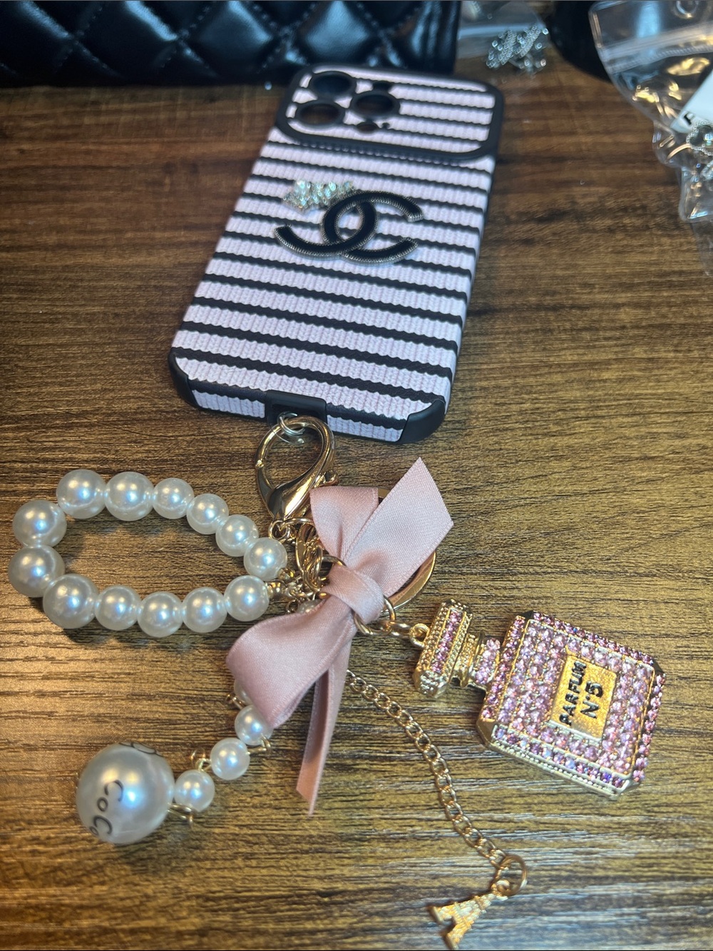 Key Chain/Phone or Bag Charm/ Pink and Pearl - Picture 4 of 8